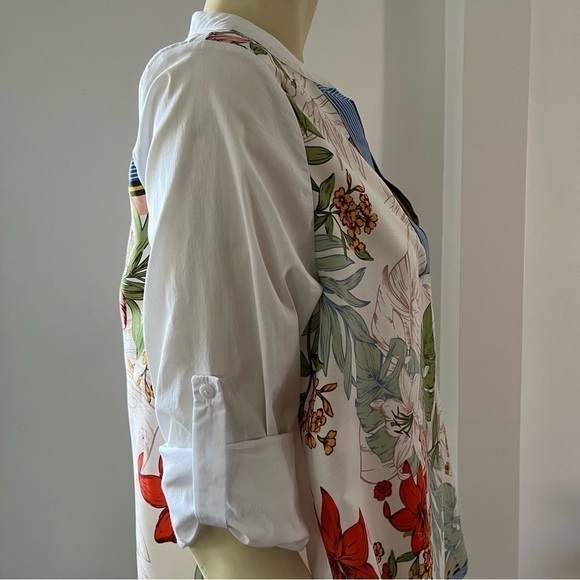 TEMPO Paris Women’s Hi Low Floral V Neck Pull Over Blouse mixed patterns M - Picture 10 of 13